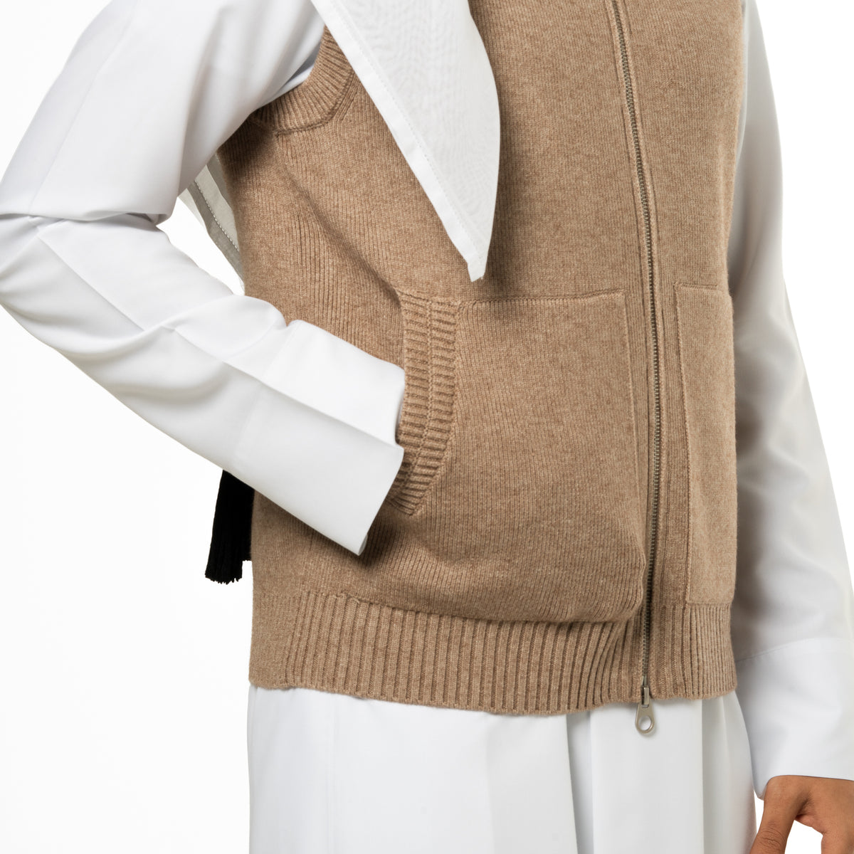 Knitted Vest with Leather Collar