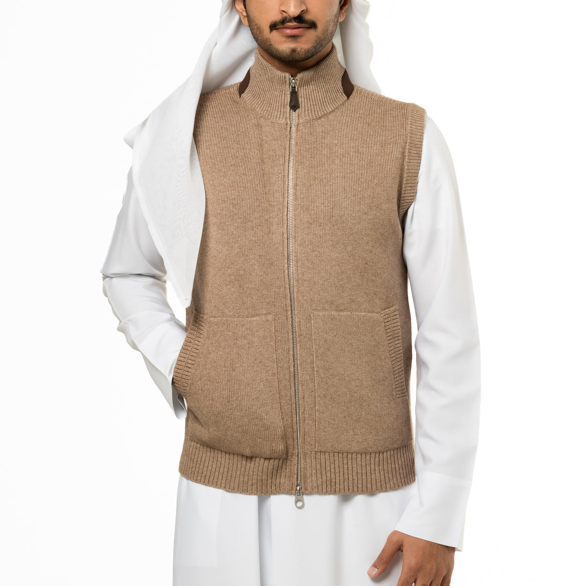 Knitted Vest with Leather Collar